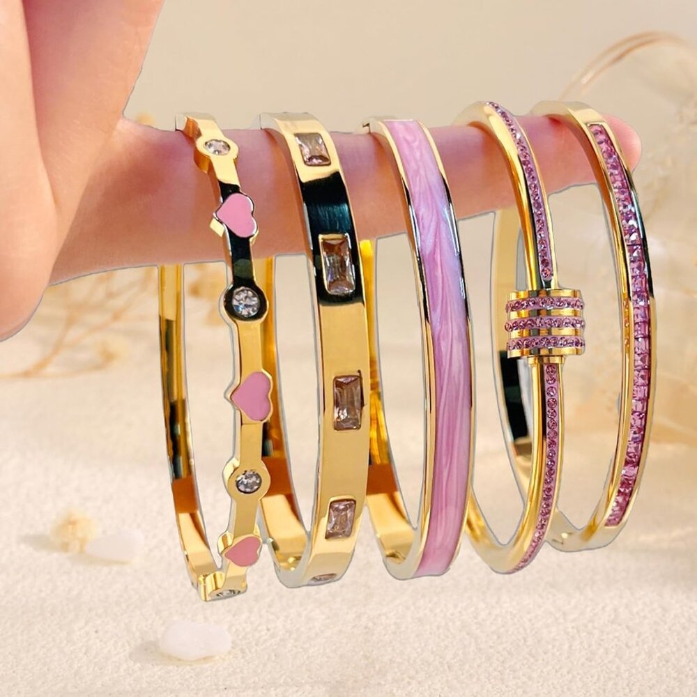 Charming Stackable Pink Heart Bangles - Perfect 1… - image 5